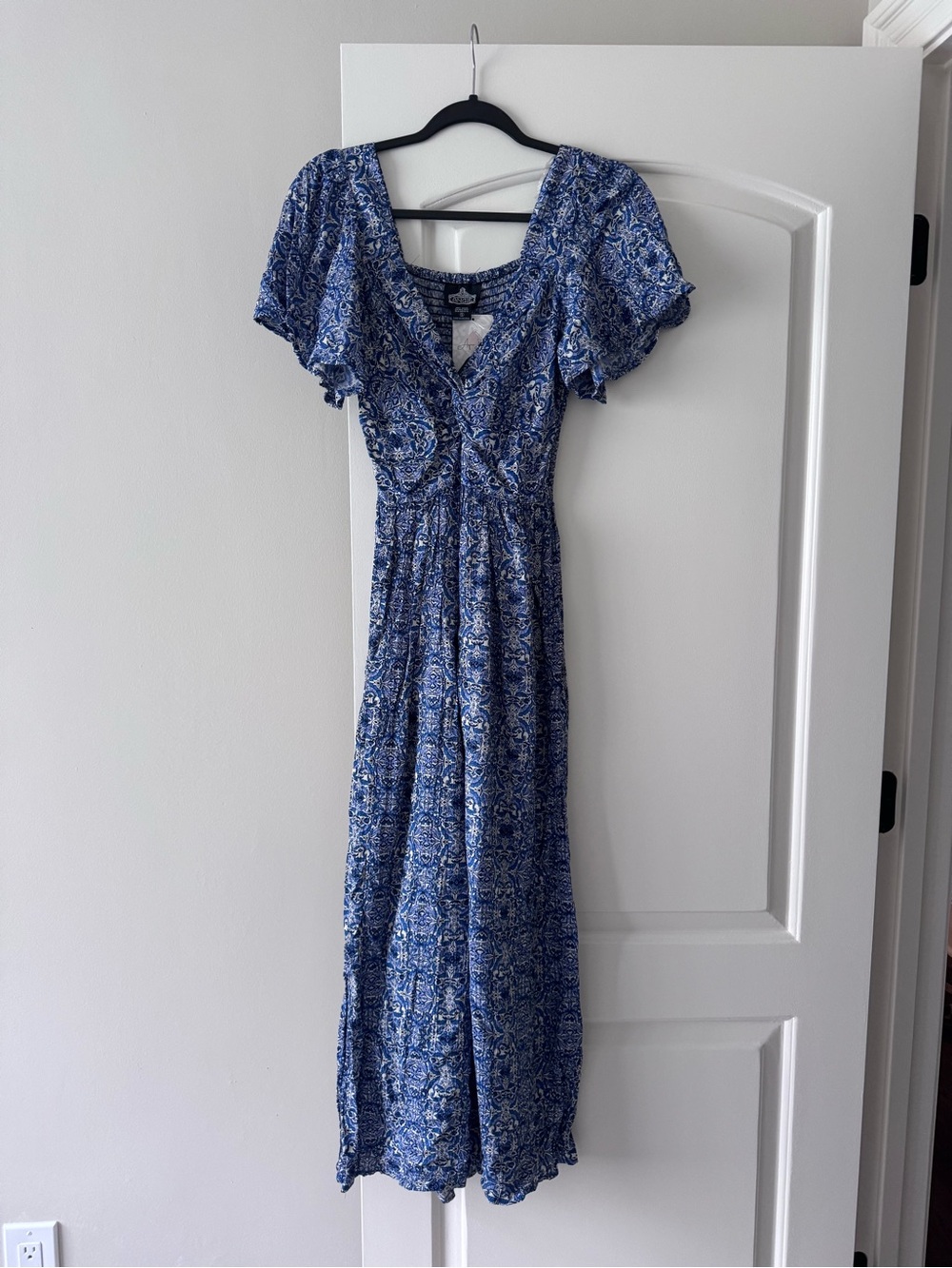 Blue Floral Smocked Maxi Dress